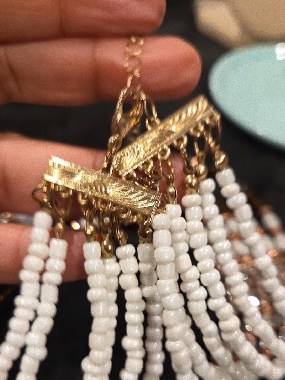 Handcrafted Multi-Strand Beaded Necklace in Rose Gold and White - Picture 4 of 6